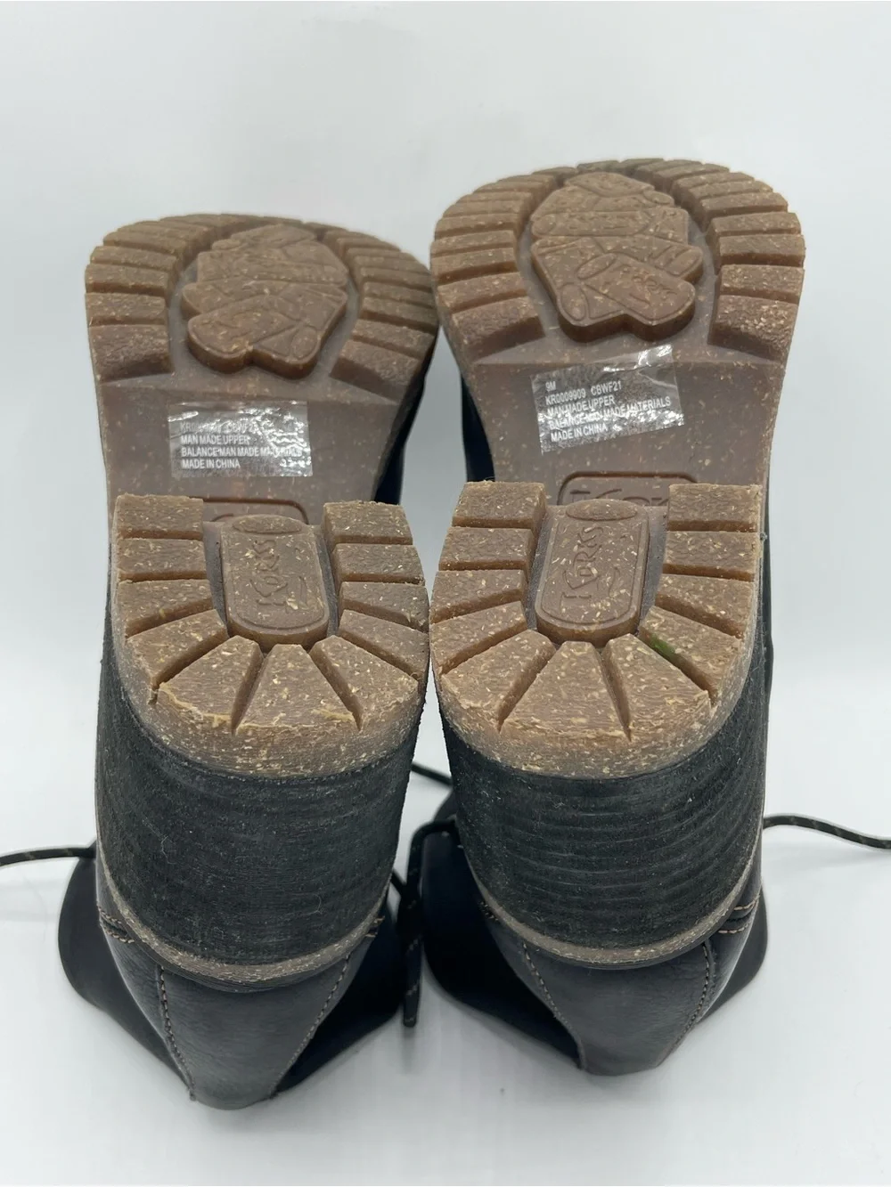 Korks by Kork-Ease Erica Black Lace-Up Hiker Combat Lug Heel Ankle Boots.